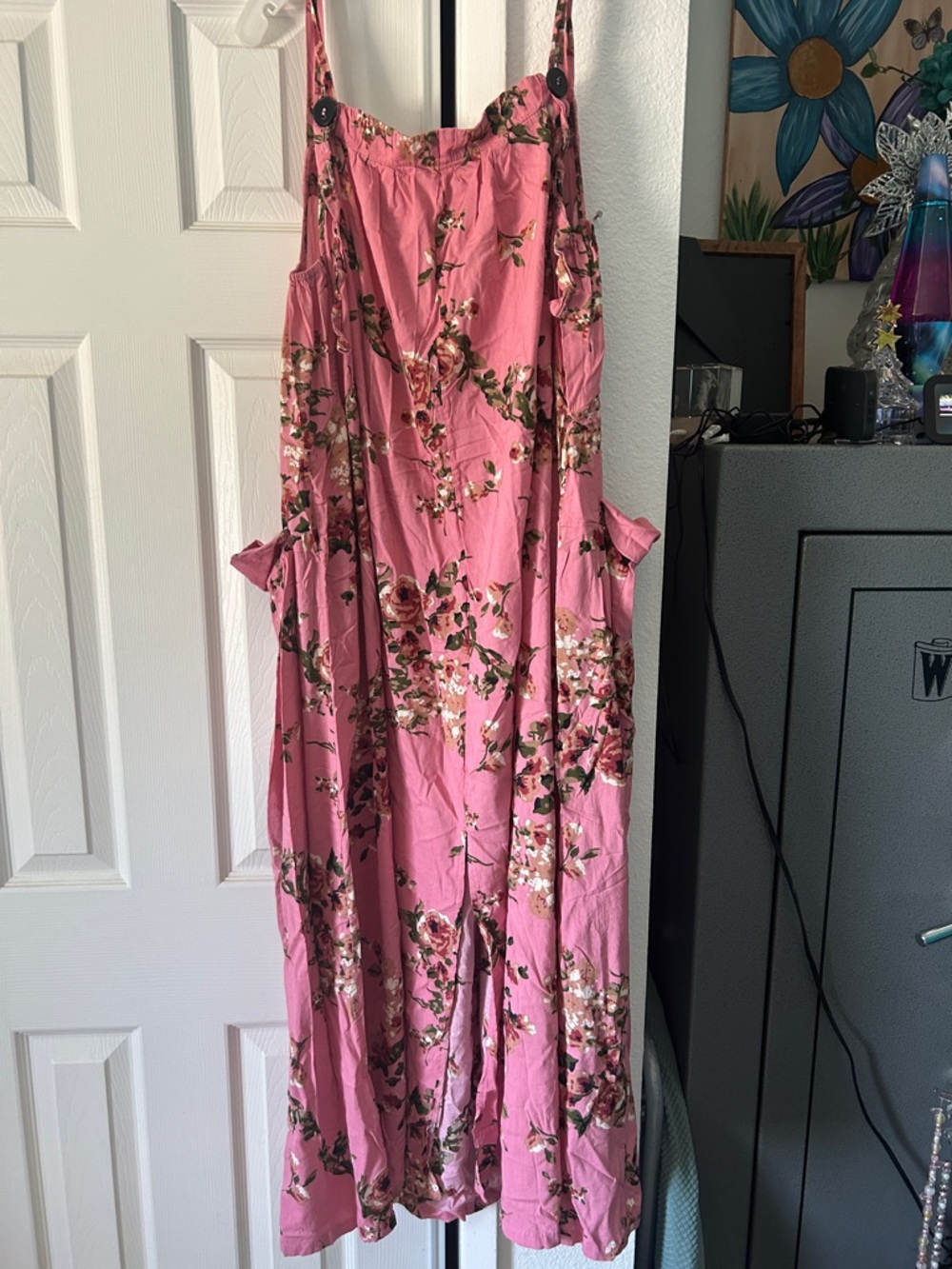 Pink Floral Sleeveless Maxi Dress